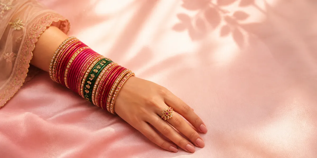 Bridal hand wearing festive bangles