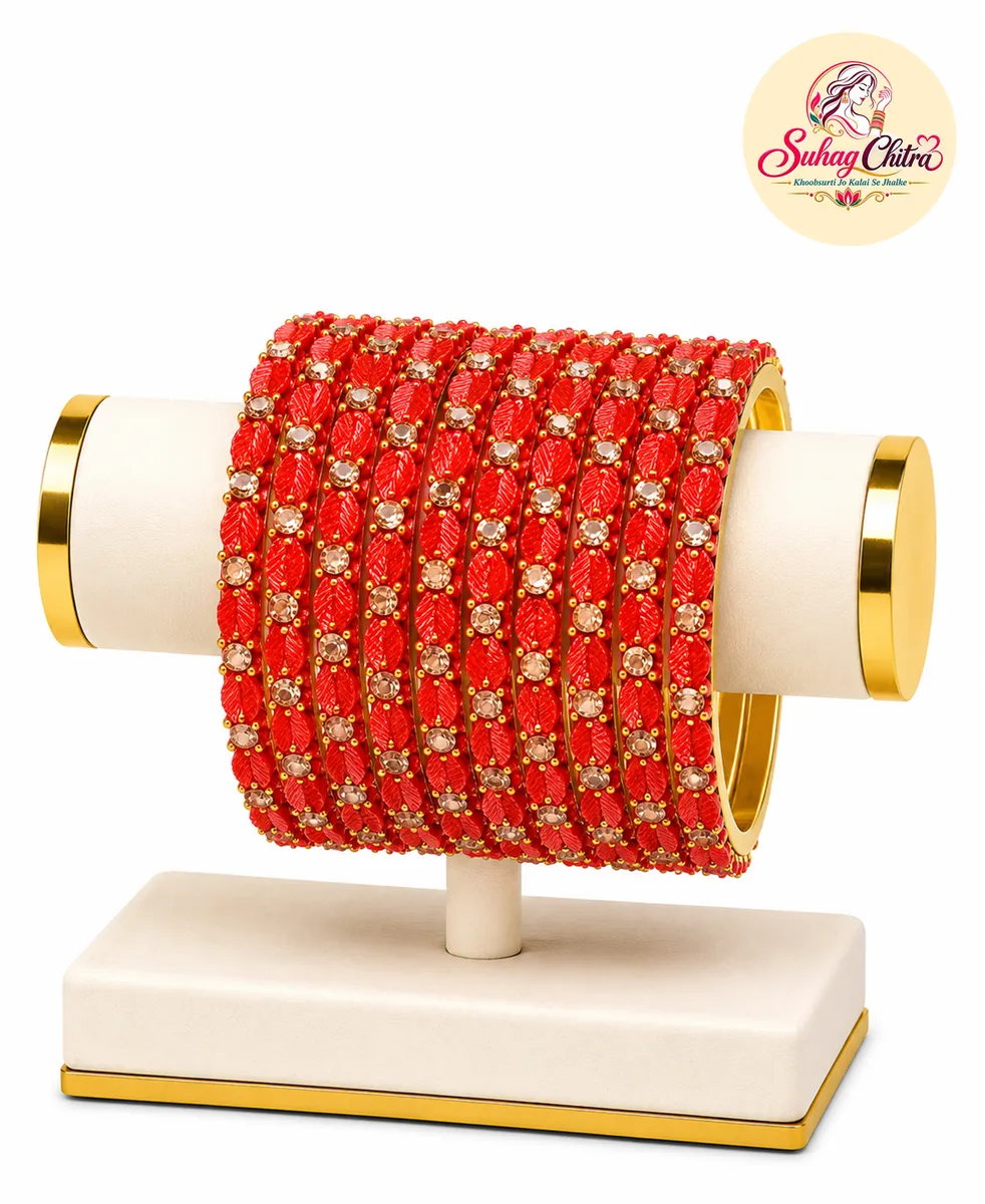 Patta Noor Bangle Set in Red