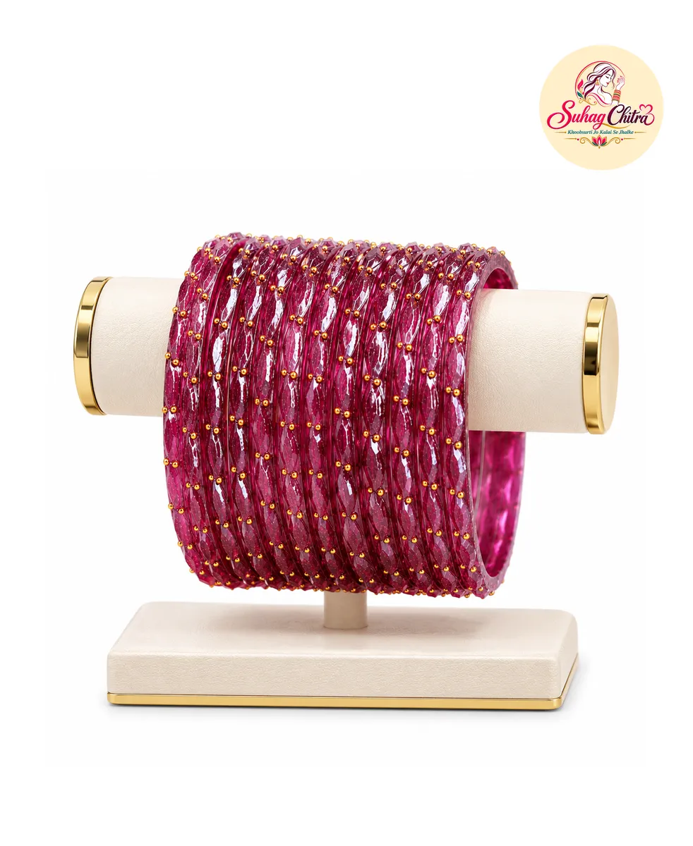Kanchan Twist Glass Bangle Set in Magenta